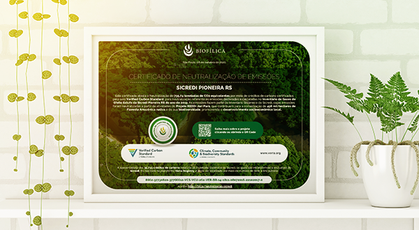 Cooperativa Sicredi Pioneira RS neutraliza emissões de Gases de Efeito Estufa